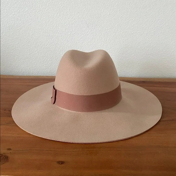 Brixton Joanna neutral felt wool hat wide floppy brim fedora grosgrain ribbon M - Picture 6 of 16